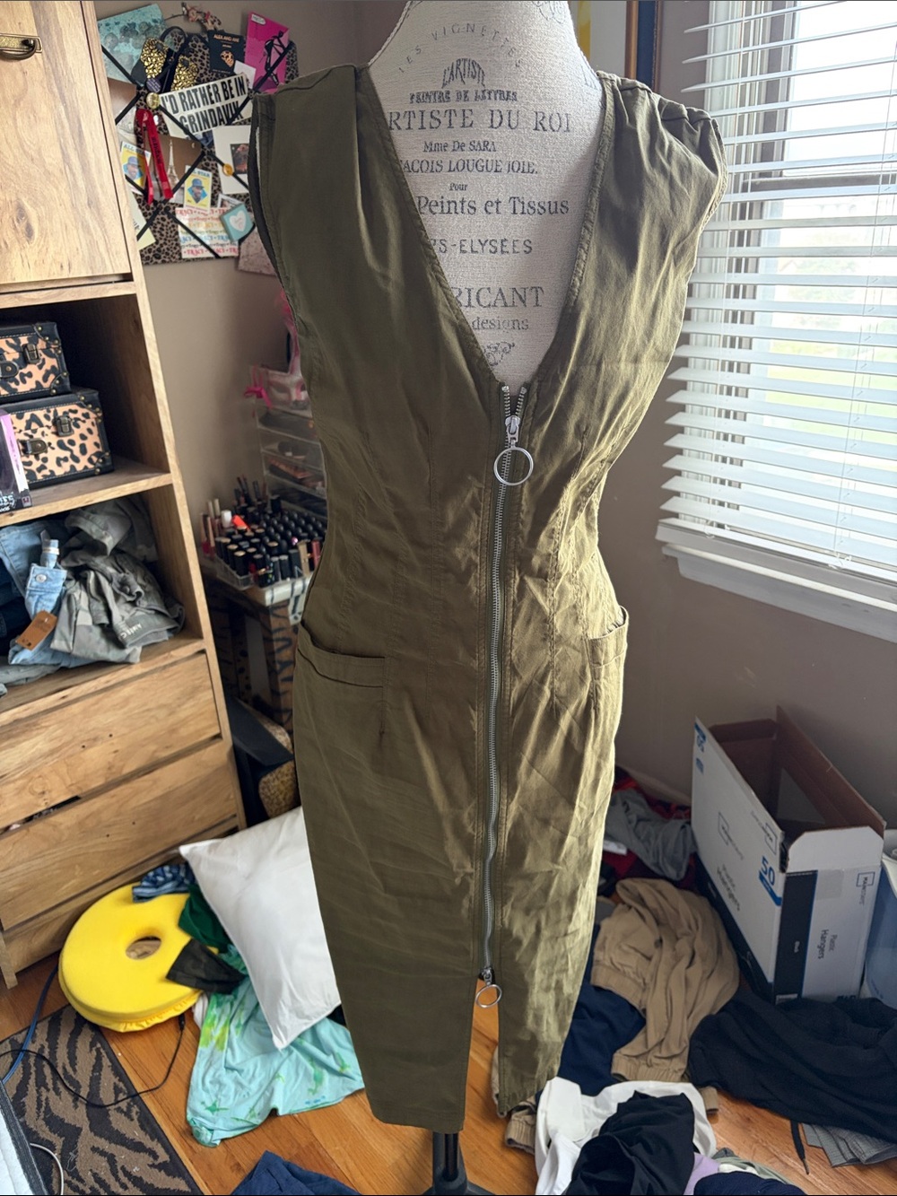 Maeve by Anthropologie Olive Green Zip-Front Midi Dress - 12